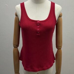 Valerie Stevens Casual Red Ribbed Tank Top Henley Pima Cotton